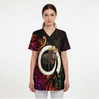 Vanuatu Boar Cowboy Scrub Top Tusk Gradient Polynesian Pattern - Polynesian Pride