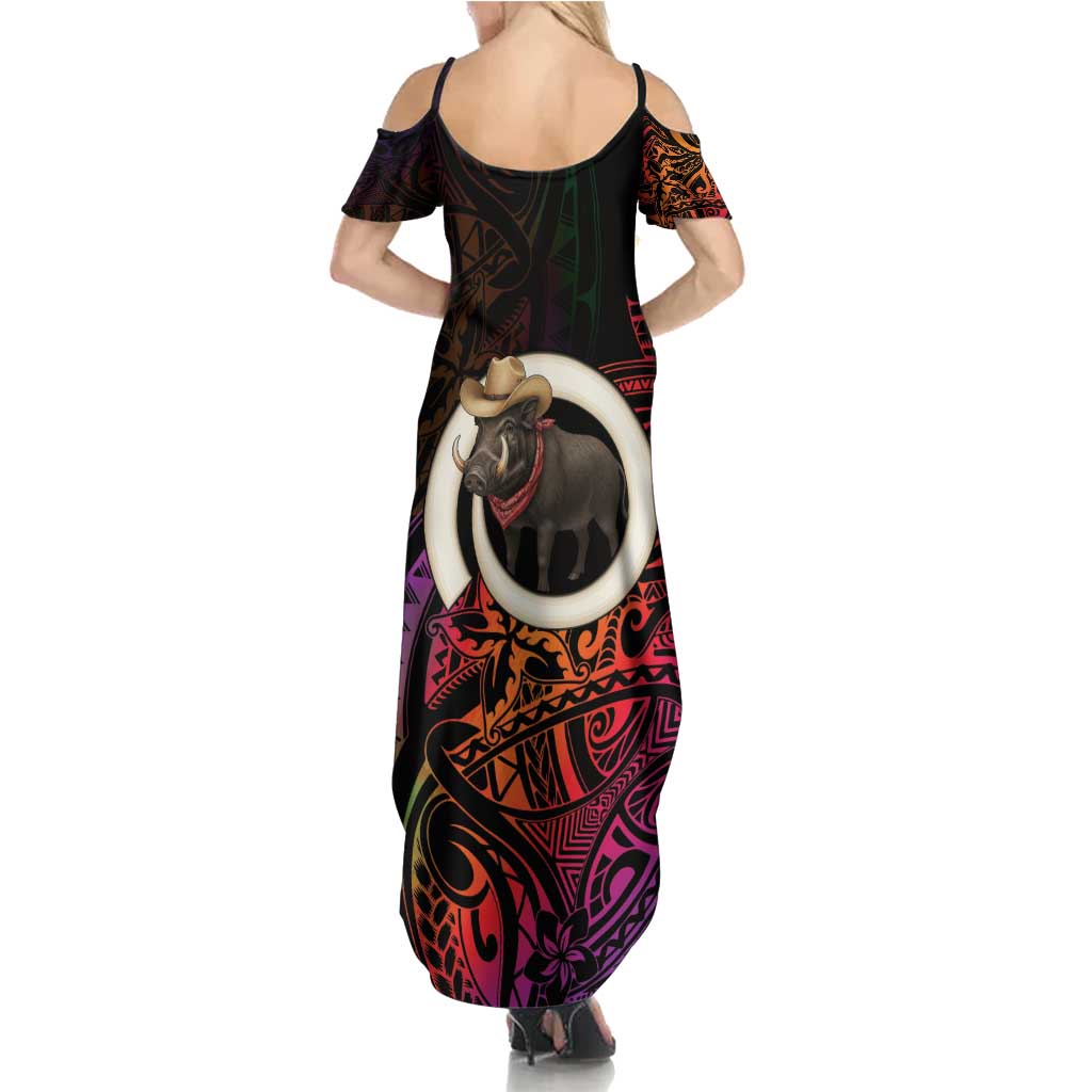 Vanuatu Boar Cowboy Summer Maxi Dress Tusk Gradient Polynesian Pattern - Polynesian Pride