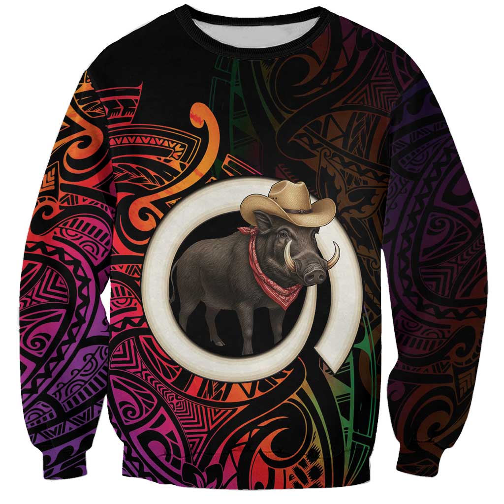 Vanuatu Boar Cowboy Sweatshirt Tusk Gradient Polynesian Pattern - Polynesian Pride