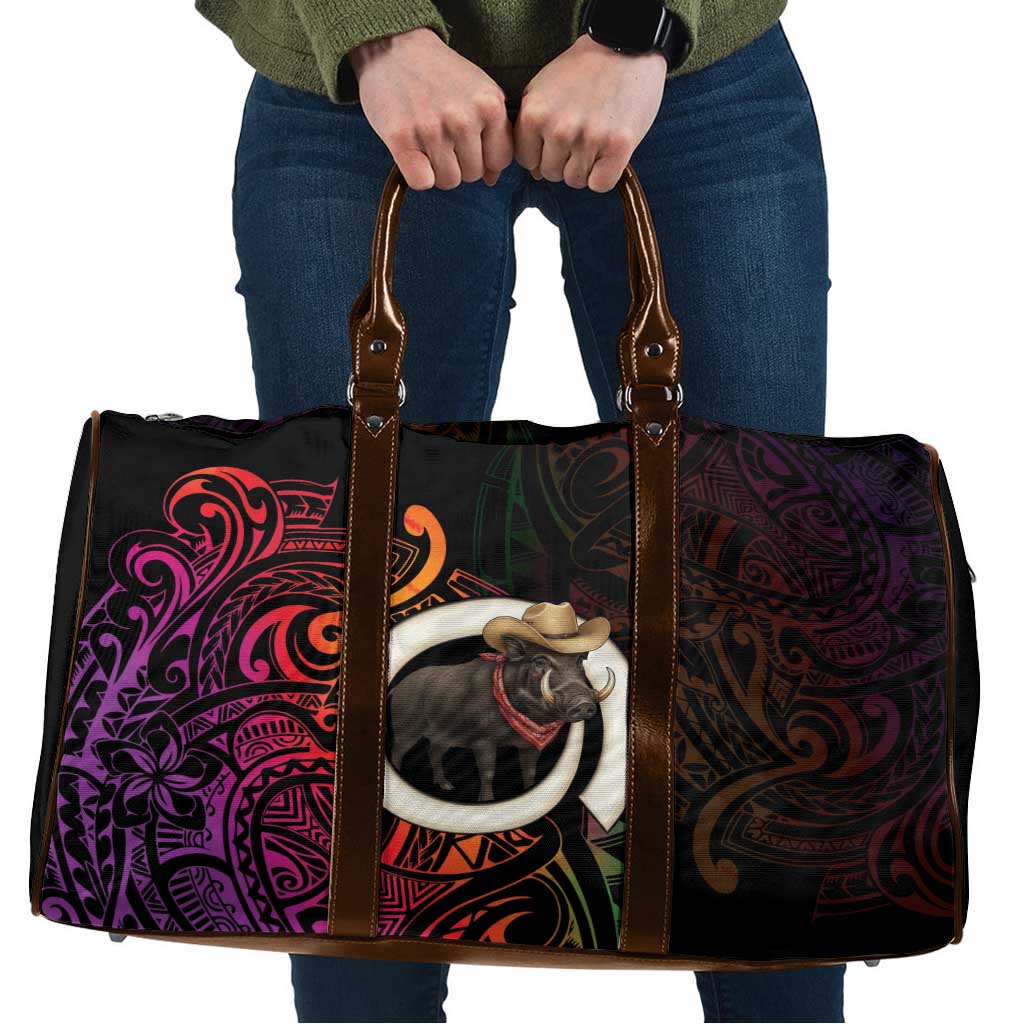 Vanuatu Boar Cowboy Travel Bag Tusk Gradient Polynesian Pattern - Polynesian Pride