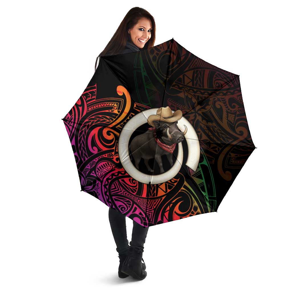 Vanuatu Boar Cowboy Umbrella Tusk Gradient Polynesian Pattern - Polynesian Pride