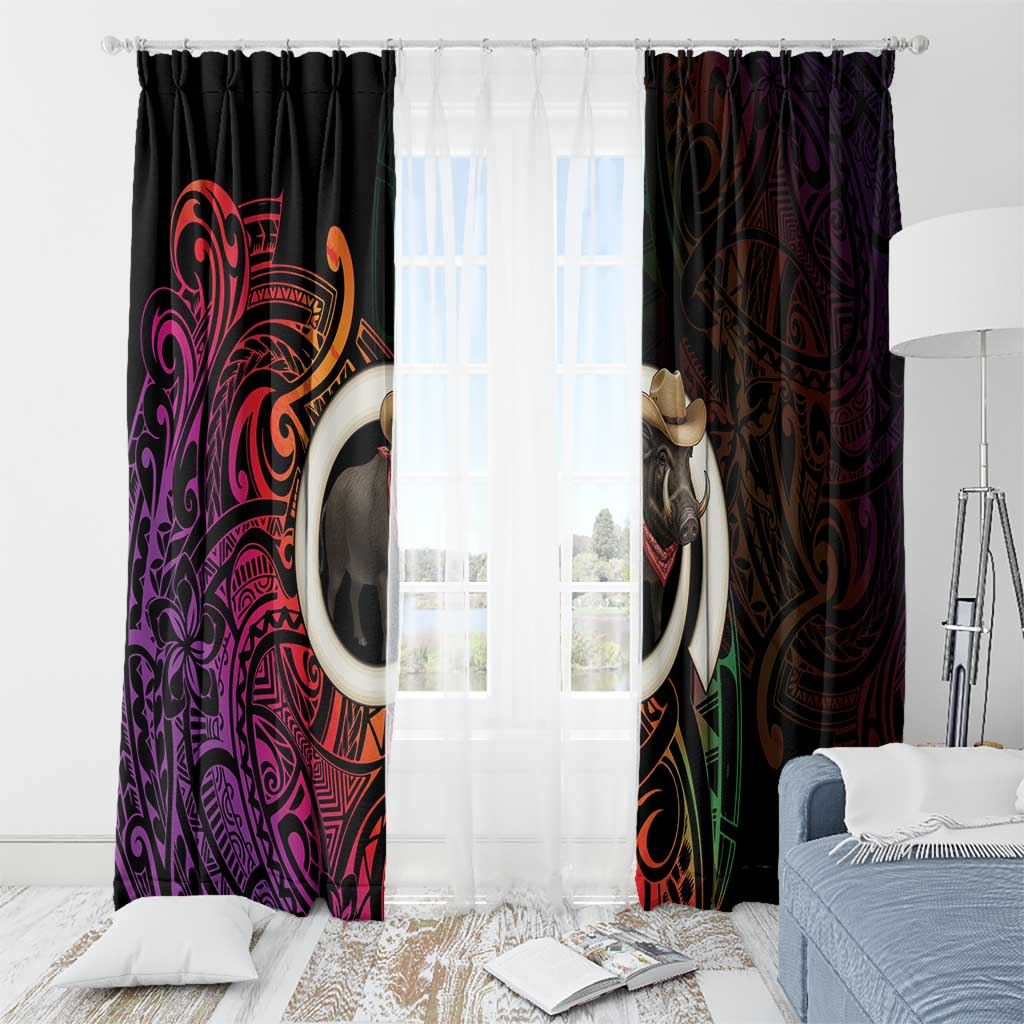 Vanuatu Boar Cowboy Window Curtain Tusk Gradient Polynesian Pattern - Polynesian Pride