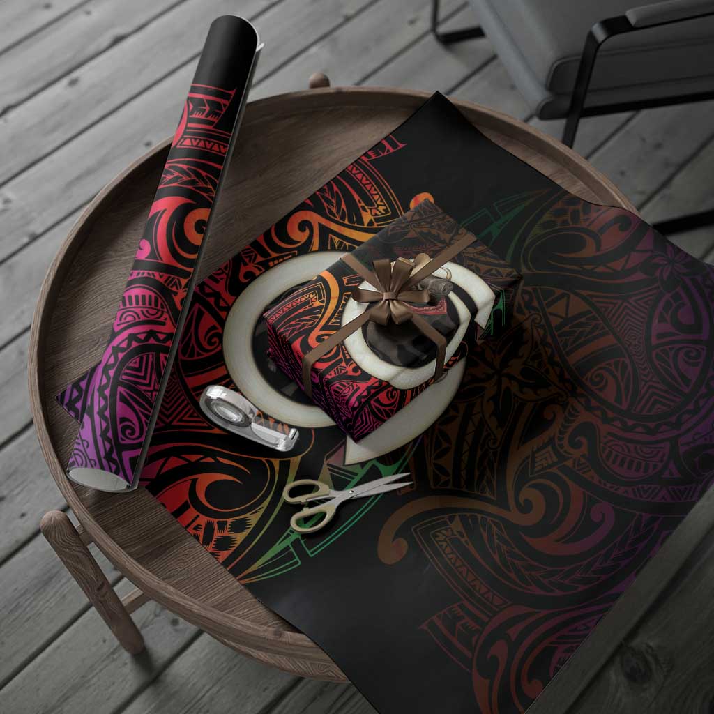 Vanuatu Boar Cowboy Wrapping Paper Tusk Gradient Polynesian Pattern - Polynesian Pride