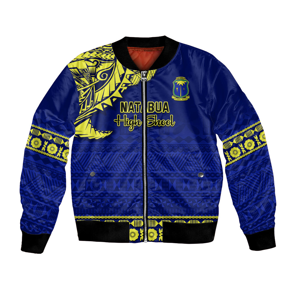 Personalised Fiji Natabua High School Bomber Jacket Fijian Tapa Pattern LT14 Unisex Blue - Polynesian Pride
