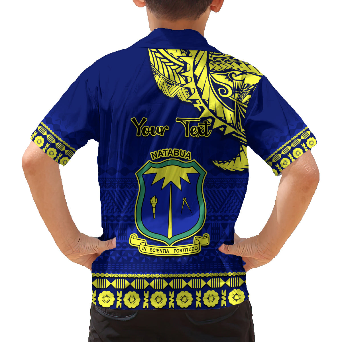 Personalised Fiji Natabua High School Family Matching Long Sleeve Bodycon Dress and Hawaiian Shirt Fijian Tapa Pattern LT14 - Polynesian Pride
