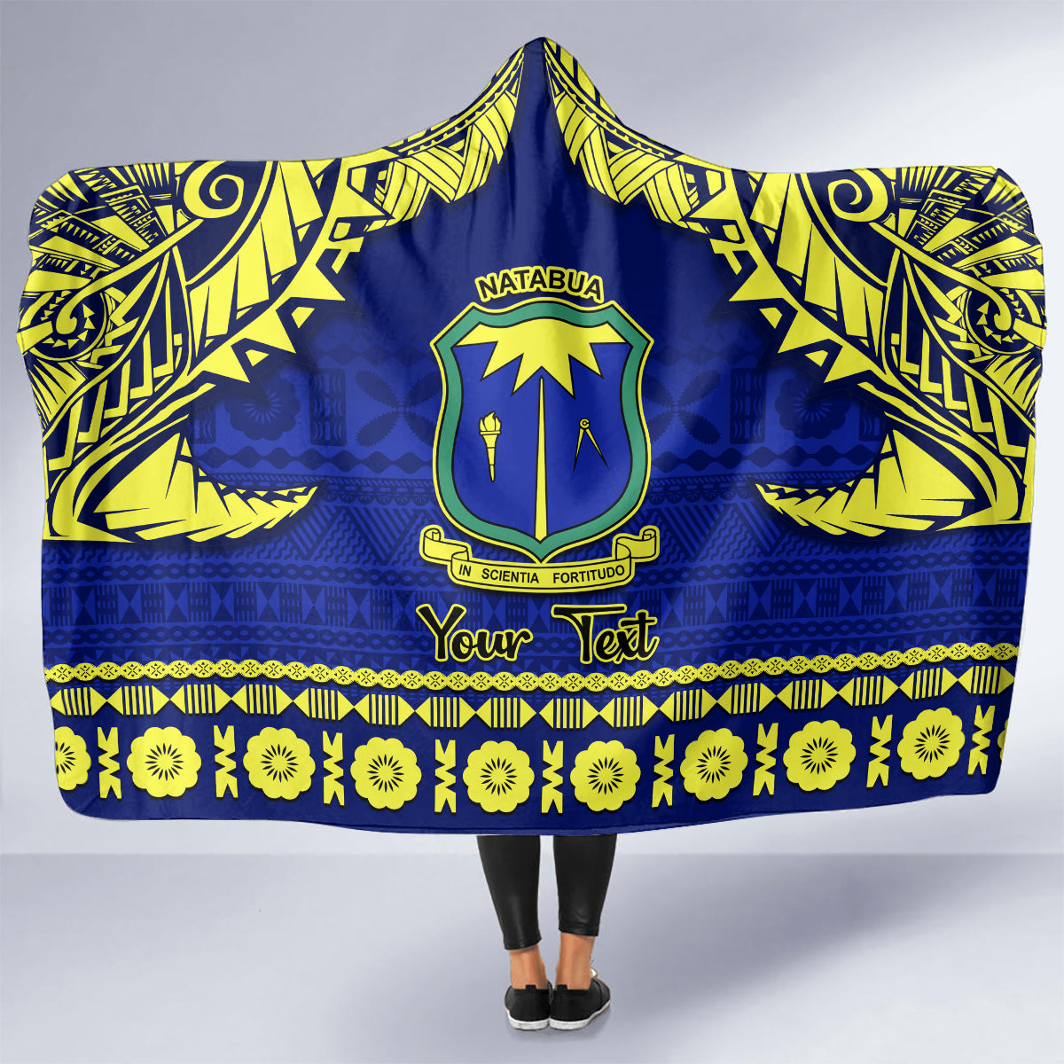 Personalised Fiji Natabua High School Hooded Blanket Fijian Tapa Pattern LT14 - Polynesian Pride
