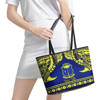 Personalised Fiji Natabua High School Leather Tote Bag Fijian Tapa Pattern LT14 - Polynesian Pride