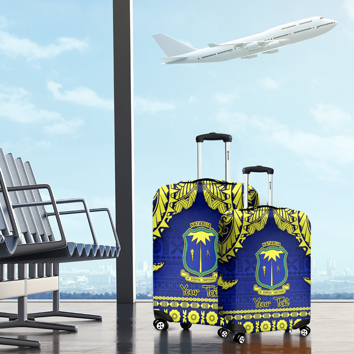 Personalised Fiji Natabua High School Luggage Cover Fijian Tapa Pattern LT14 - Polynesian Pride