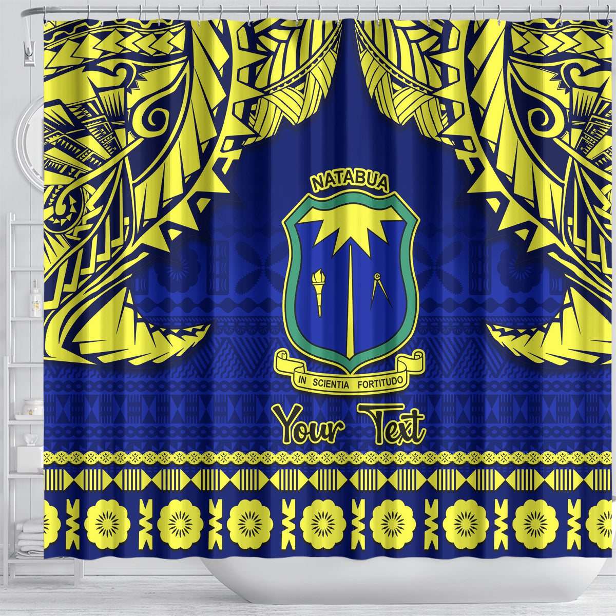 Personalised Fiji Natabua High School Shower Curtain Fijian Tapa Pattern LT14 - Polynesian Pride