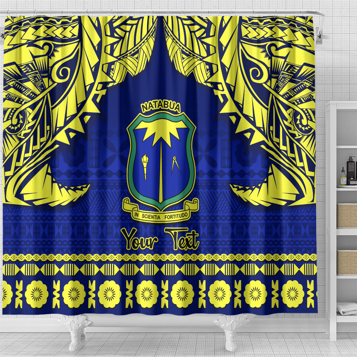 Personalised Fiji Natabua High School Shower Curtain Fijian Tapa Pattern LT14 - Polynesian Pride