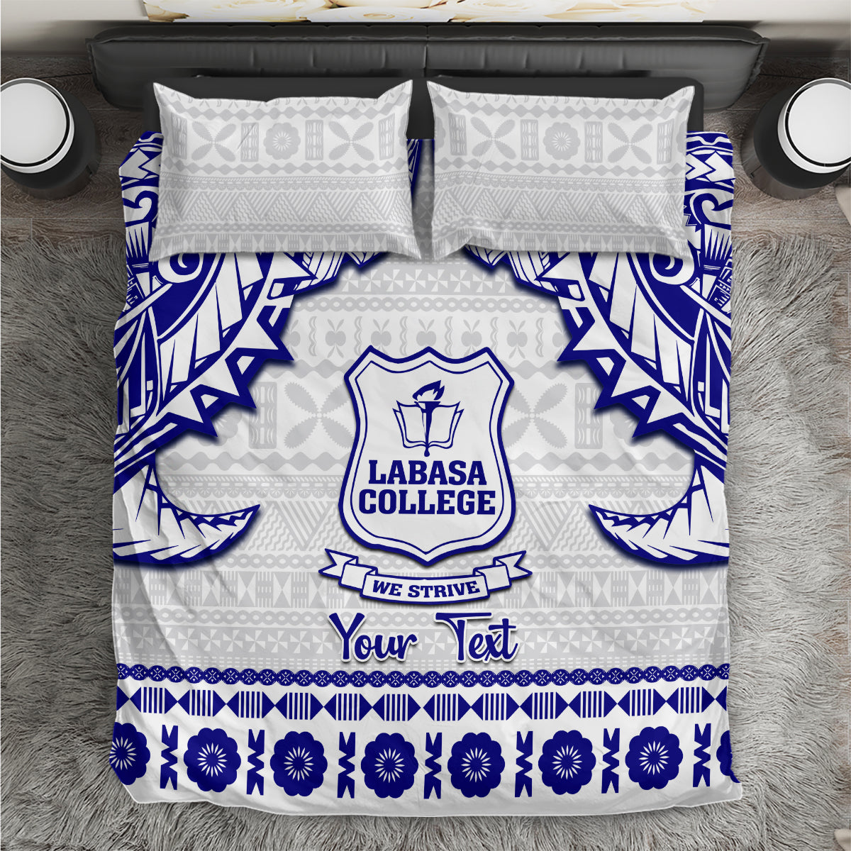 Personalised Fiji Labasa College Bedding Set Fijian Tapa Pattern LT14 White - Polynesian Pride