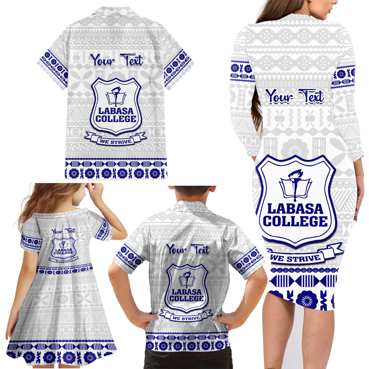 Personalised Fiji Labasa College Family Matching Long Sleeve Bodycon Dress and Hawaiian Shirt Fijian Tapa Pattern LT14 - Polynesian Pride