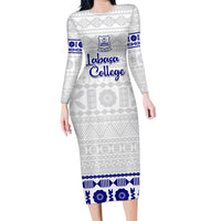 Personalised Fiji Labasa College Family Matching Long Sleeve Bodycon Dress and Hawaiian Shirt Fijian Tapa Pattern LT14 Mom's Dress White - Polynesian Pride