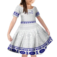 Personalised Fiji Labasa College Family Matching Puletasi Dress and Hawaiian Shirt Fijian Tapa Pattern LT14 Daughter's Dress White - Polynesian Pride