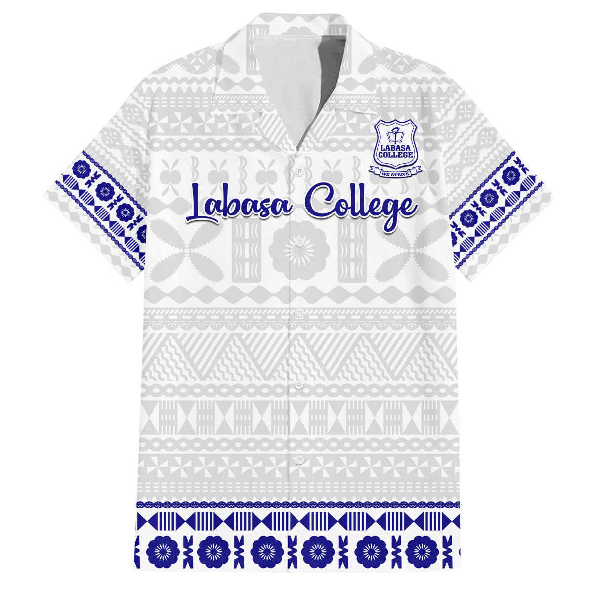 Personalised Fiji Labasa College Family Matching Tank Maxi Dress and Hawaiian Shirt Fijian Tapa Pattern LT14 Dad's Shirt - Short Sleeve White - Polynesian Pride
