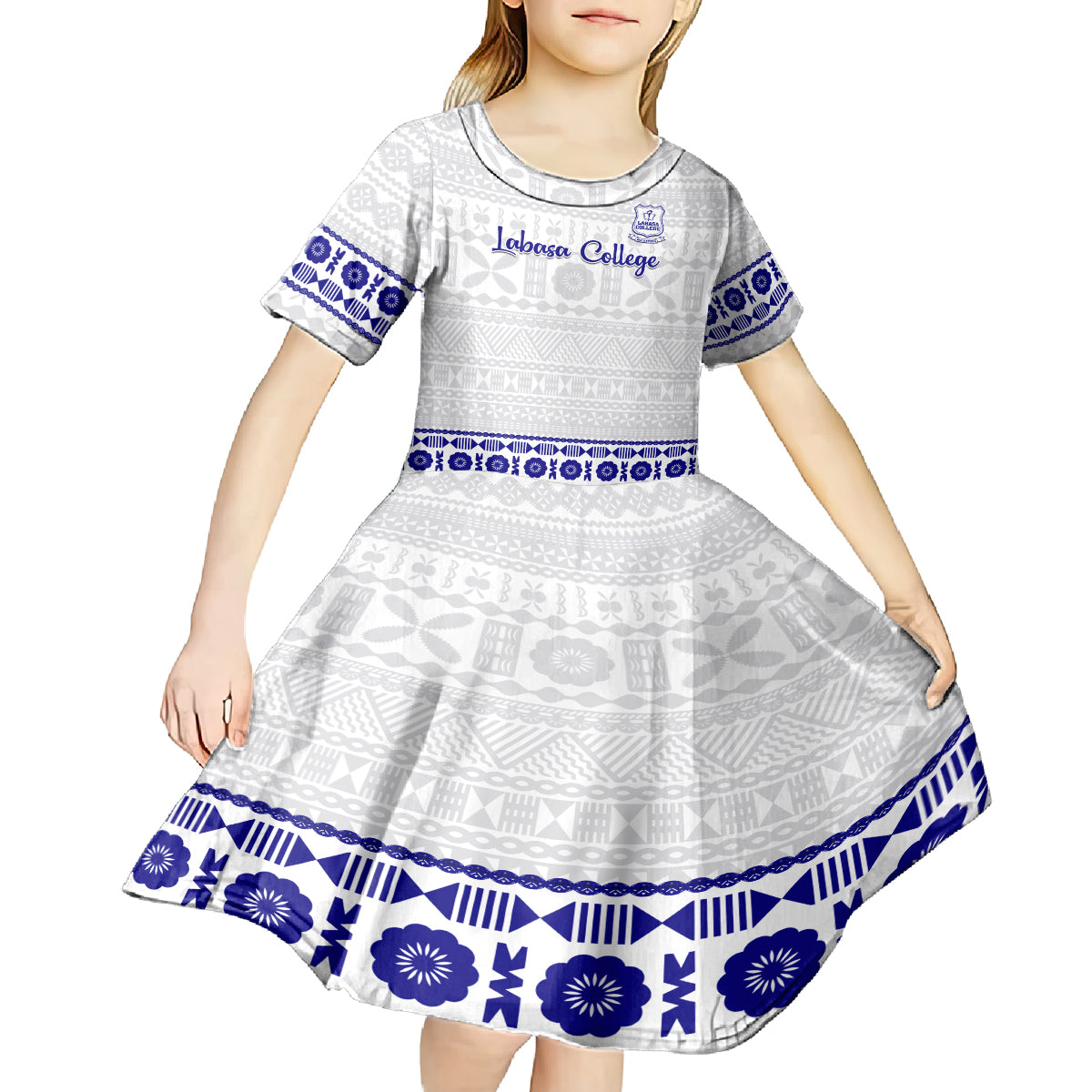 Personalised Fiji Labasa College Kid Short Sleeve Dress Fijian Tapa Pattern LT14 - Polynesian Pride