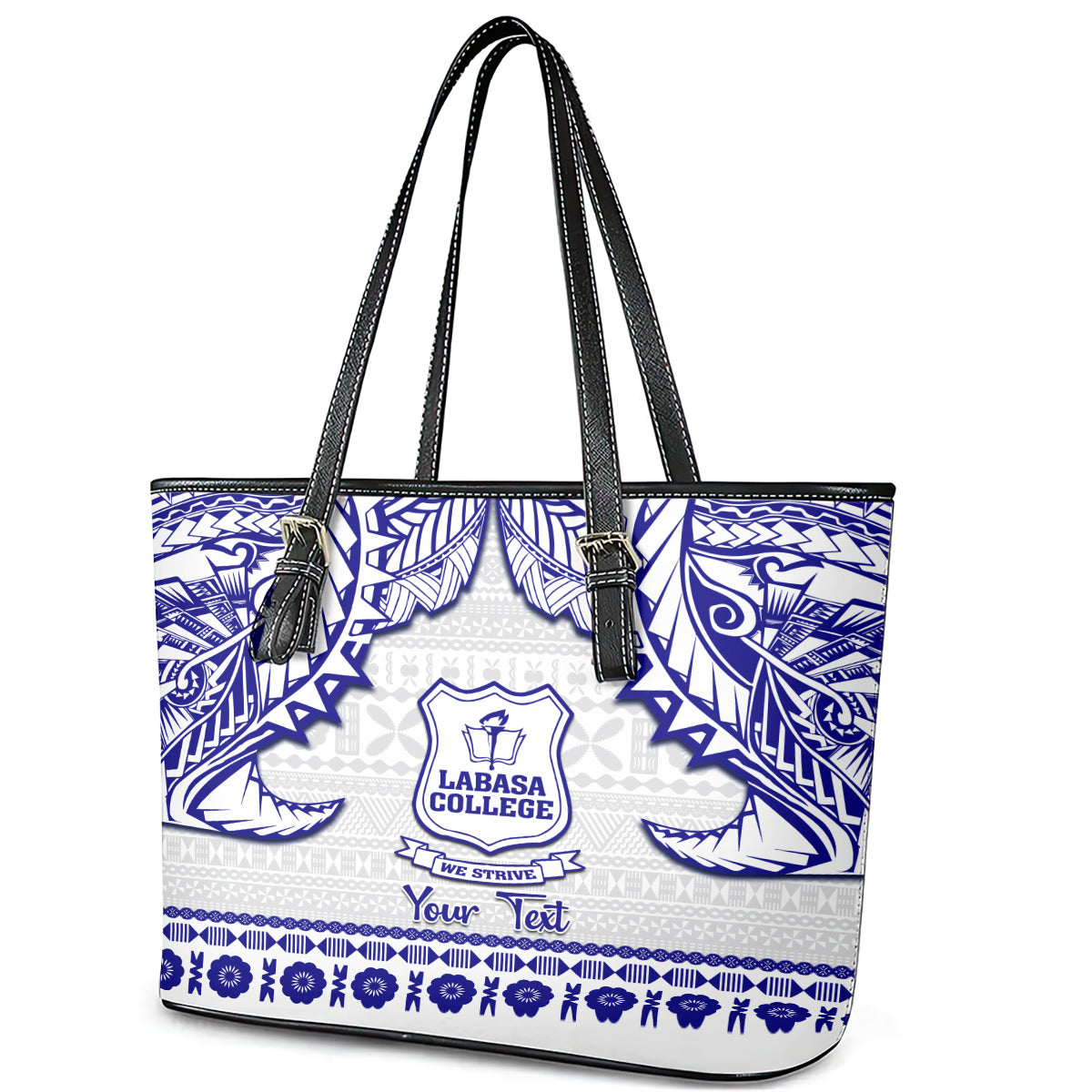 Personalised Fiji Labasa College Leather Tote Bag Fijian Tapa Pattern LT14 - Polynesian Pride