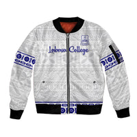Personalised Fiji Labasa College Sleeve Zip Bomber Jacket Fijian Tapa Pattern LT14 Unisex White - Polynesian Pride