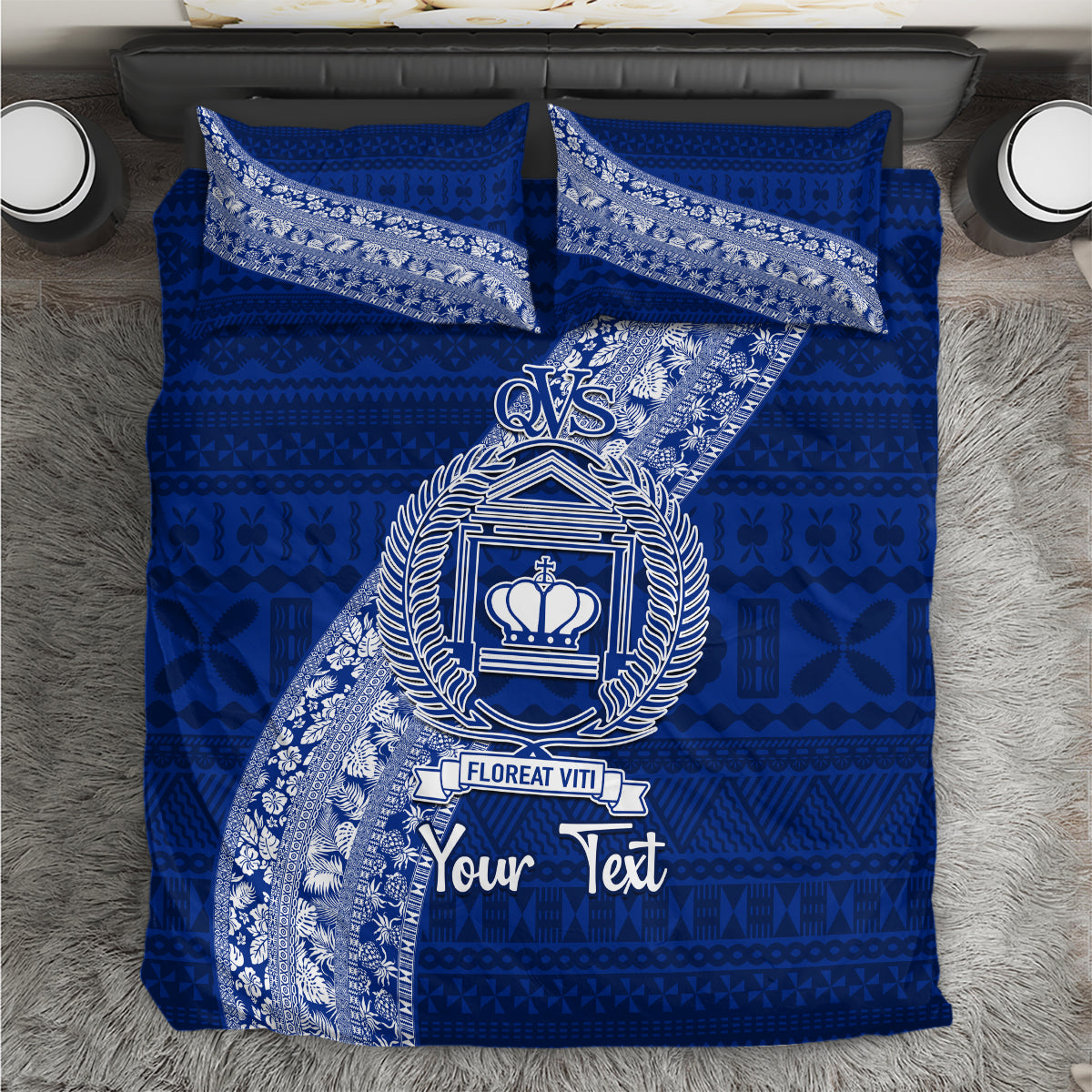 Personalised Fiji Queen Victoria School Bedding Set Fijian Tapa Pattern LT14 Blue - Polynesian Pride