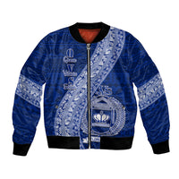 Personalised Fiji Queen Victoria School Bomber Jacket Fijian Tapa Pattern LT14 Unisex Blue - Polynesian Pride