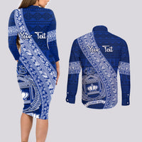 Personalised Fiji Queen Victoria School Couples Matching Long Sleeve Bodycon Dress and Long Sleeve Button Shirt Fijian Tapa Pattern LT14 - Polynesian Pride
