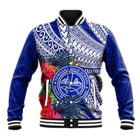 Personalised Samoana High School Baseball Jacket American Samoa Schools Polynesian Tropical Flowers LT14 Unisex Blue - Polynesian Pride