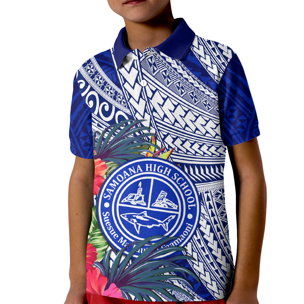 Personalised Samoana High School Kid Polo Shirt American Samoa Schools Polynesian Tropical Flowers LT14 Kid Blue - Polynesian Pride