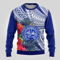 Personalised Samoana High School Ugly Christmas Sweater American Samoa Schools Polynesian Tropical Flowers LT14 - Polynesian Pride