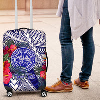 Personalised Samoana High School Luggage Cover American Samoa Schools Polynesian Tropical Flowers LT14 Blue - Polynesian Pride