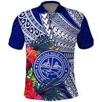 Personalised Samoana High School Polo Shirt American Samoa Schools Polynesian Tropical Flowers LT14 Blue - Polynesian Pride
