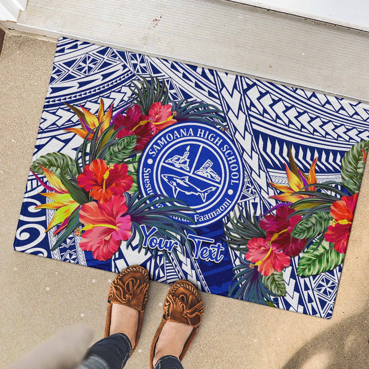 Personalised Samoana High School Rubber Doormat American Samoa Schools Polynesian Tropical Flowers LT14 - Polynesian Pride