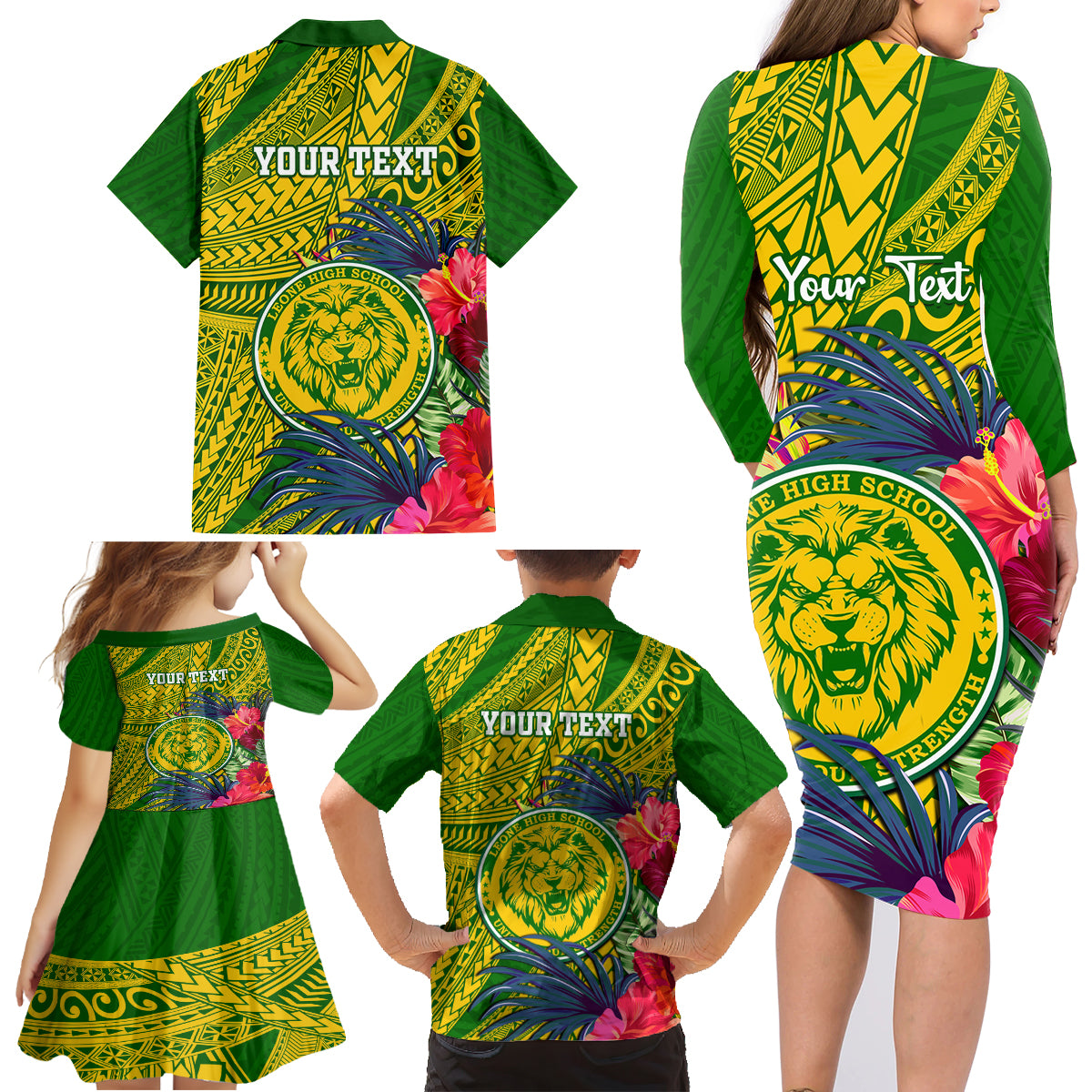 Personalised Leone High School Family Matching Long Sleeve Bodycon Dress and Hawaiian Shirt American Samoa Schools Polynesian Tropical Flowers LT14 - Polynesian Pride