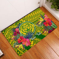 Personalised Leone High School Rubber Doormat American Samoa Schools Polynesian Tropical Flowers LT14 Green - Polynesian Pride