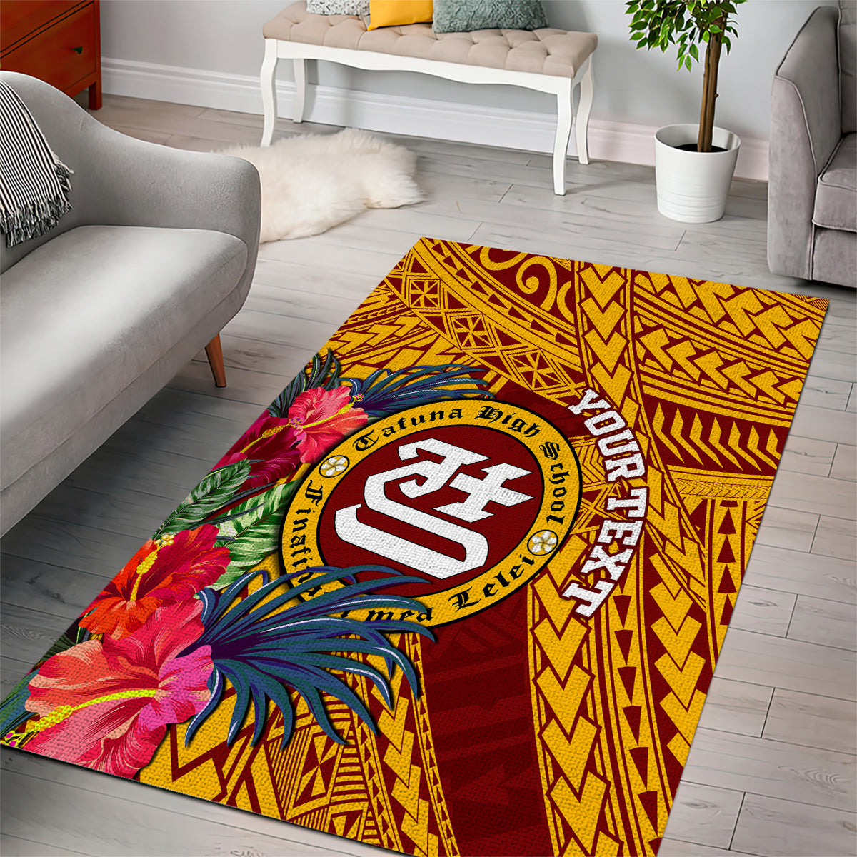 Personalised Tafuna High School Area Rug American Samoa Schools Polynesian Tropical Flowers LT14 - Polynesian Pride