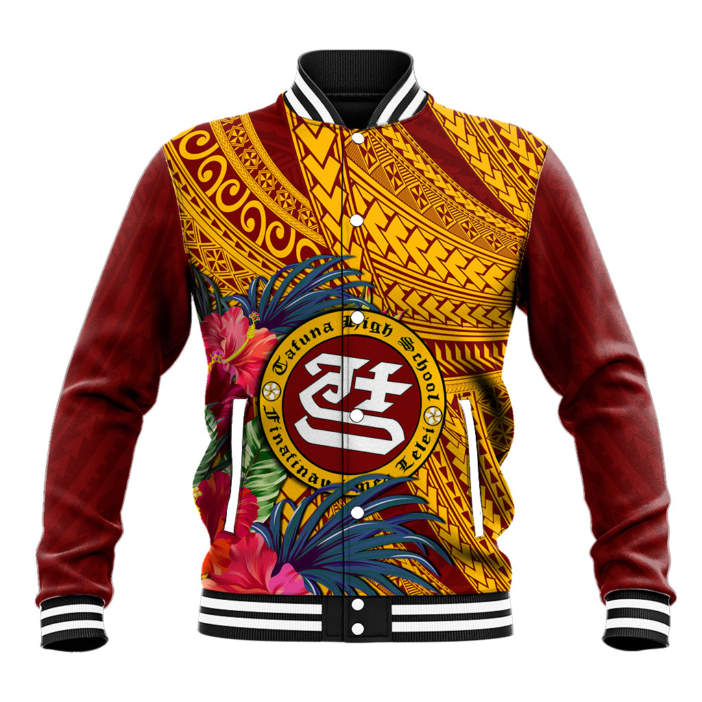 Personalised Tafuna High School Baseball Jacket American Samoa Schools Polynesian Tropical Flowers LT14 Unisex Maroon - Polynesian Pride