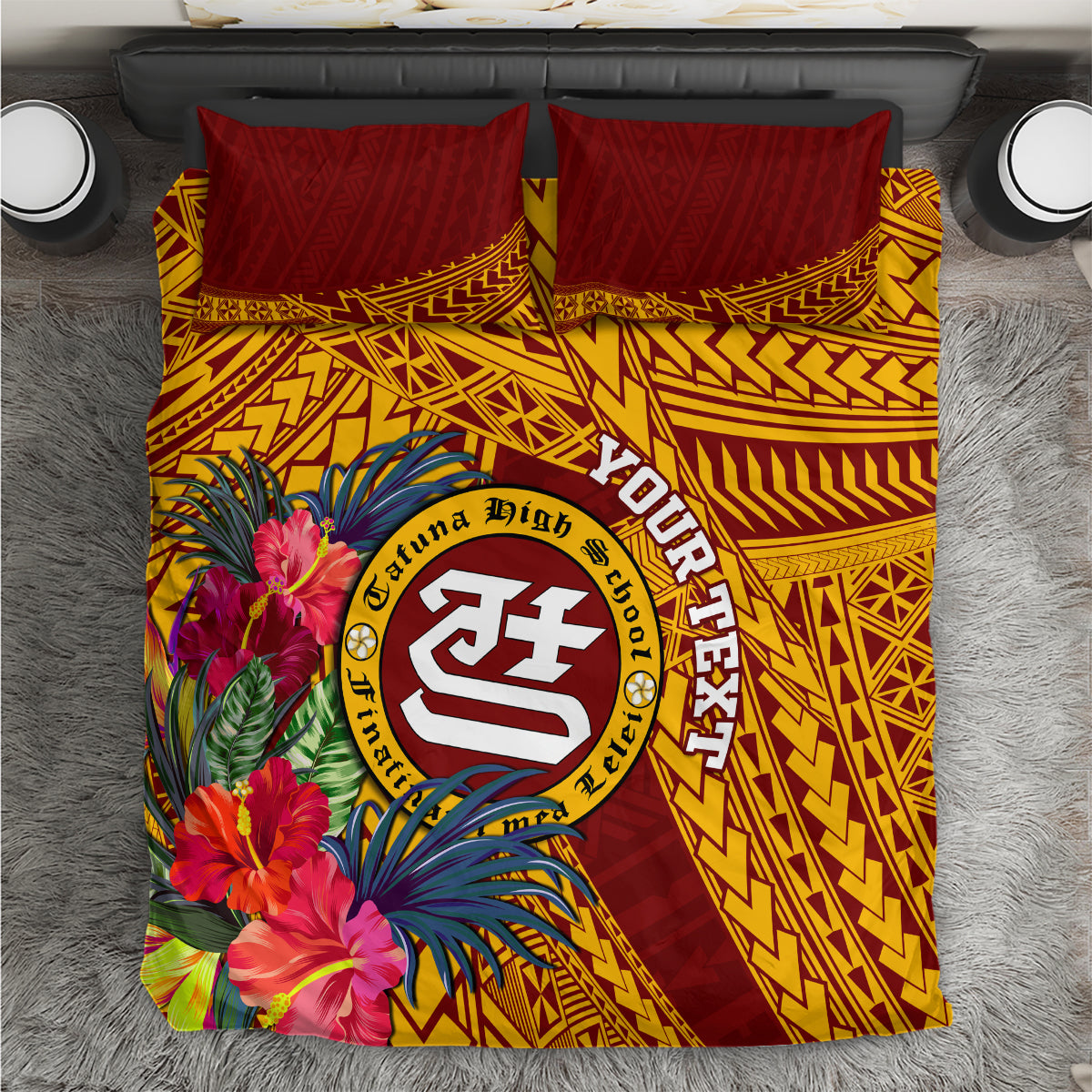 Personalised Tafuna High School Bedding Set American Samoa Schools Polynesian Tropical Flowers LT14 Maroon - Polynesian Pride