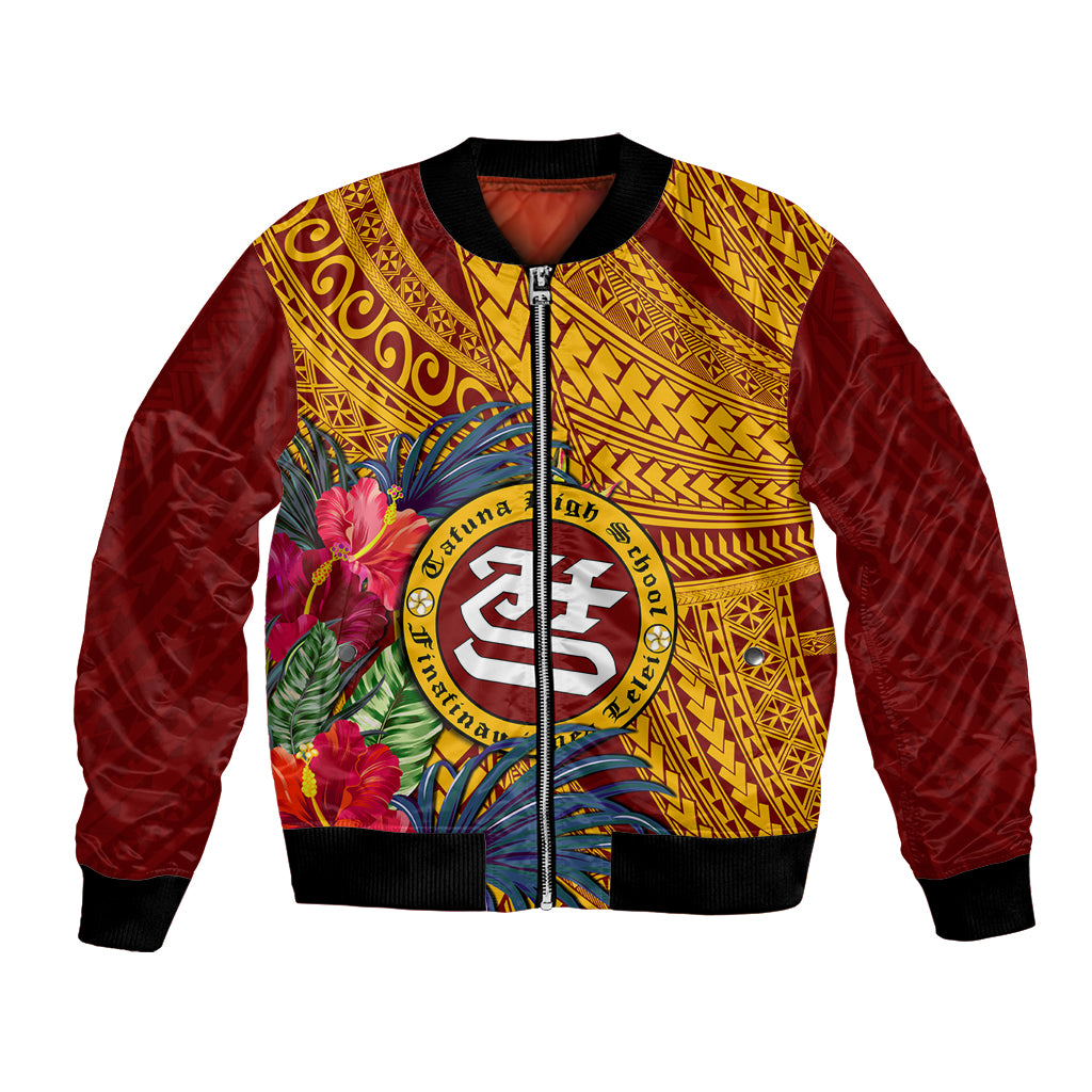 Personalised Tafuna High School Bomber Jacket American Samoa Schools Polynesian Tropical Flowers LT14 Unisex Maroon - Polynesian Pride
