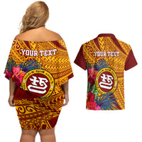 Personalised Tafuna High School Couples Matching Off Shoulder Short Dress and Hawaiian Shirt American Samoa Schools Polynesian Tropical Flowers LT14 - Polynesian Pride