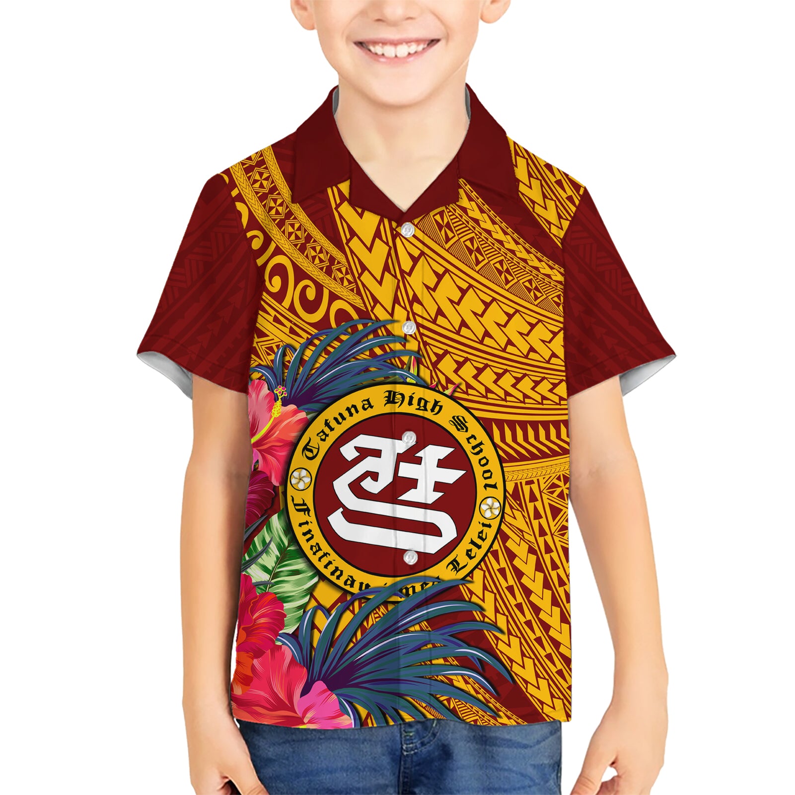 Personalised Tafuna High School Kid Hawaiian Shirt American Samoa Schools Polynesian Tropical Flowers LT14 Kid Maroon - Polynesian Pride