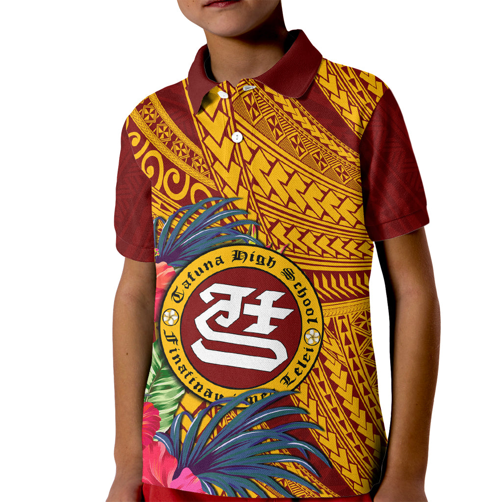 Personalised Tafuna High School Kid Polo Shirt American Samoa Schools Polynesian Tropical Flowers LT14 Kid Maroon - Polynesian Pride