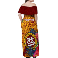 Personalised Tafuna High School Off Shoulder Maxi Dress American Samoa Schools Polynesian Tropical Flowers LT14 - Polynesian Pride
