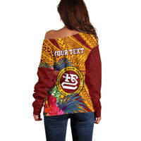 Personalised Tafuna High School Off Shoulder Sweater American Samoa Schools Polynesian Tropical Flowers LT14 - Polynesian Pride