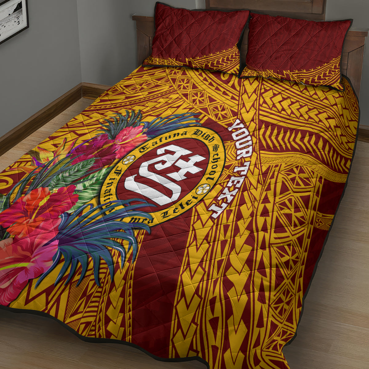 Personalised Tafuna High School Quilt Bed Set American Samoa Schools Polynesian Tropical Flowers LT14 - Polynesian Pride
