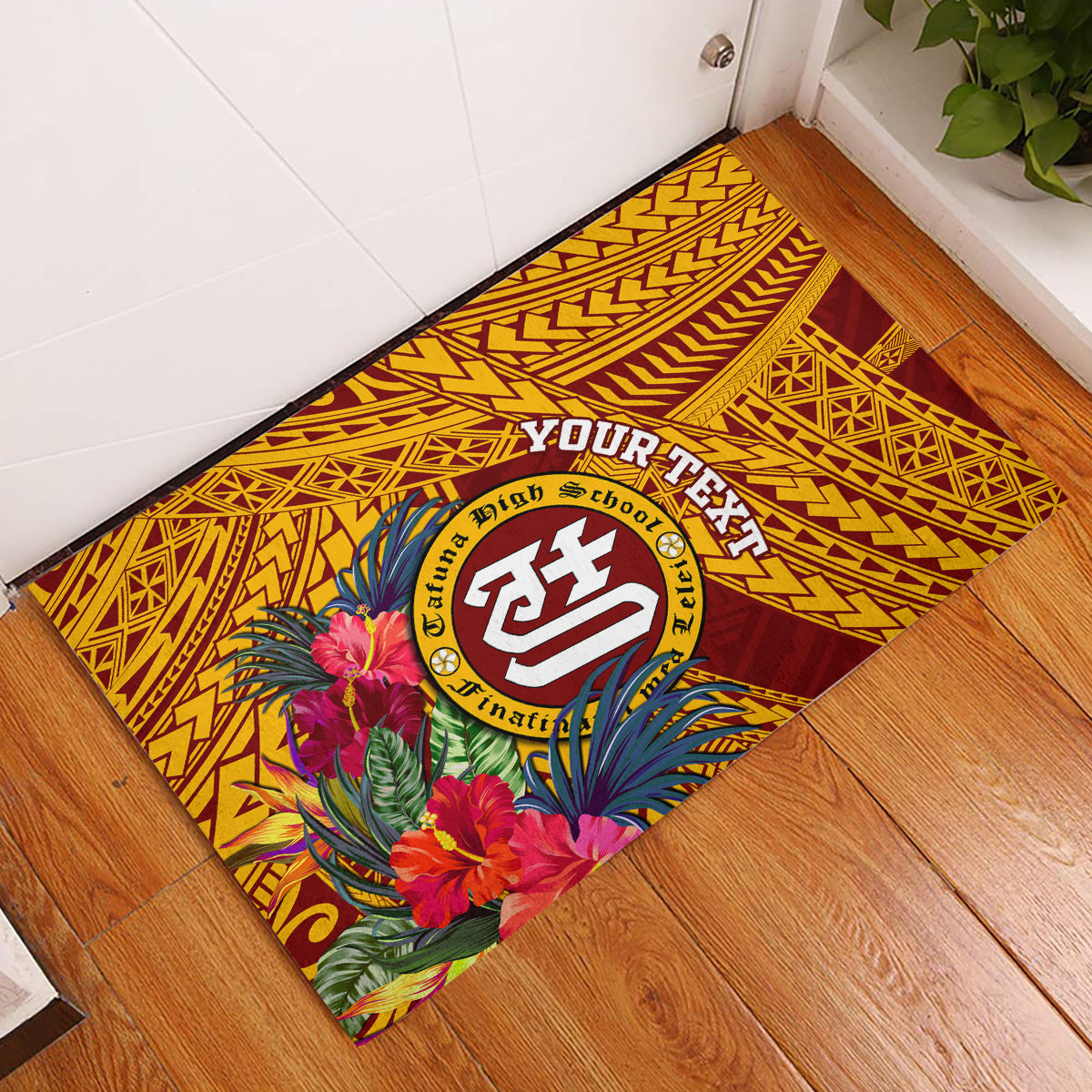 Personalised Tafuna High School Rubber Doormat American Samoa Schools Polynesian Tropical Flowers LT14 Maroon - Polynesian Pride