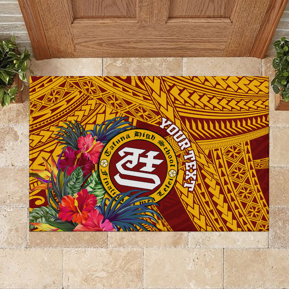 Personalised Tafuna High School Rubber Doormat American Samoa Schools Polynesian Tropical Flowers LT14 - Polynesian Pride