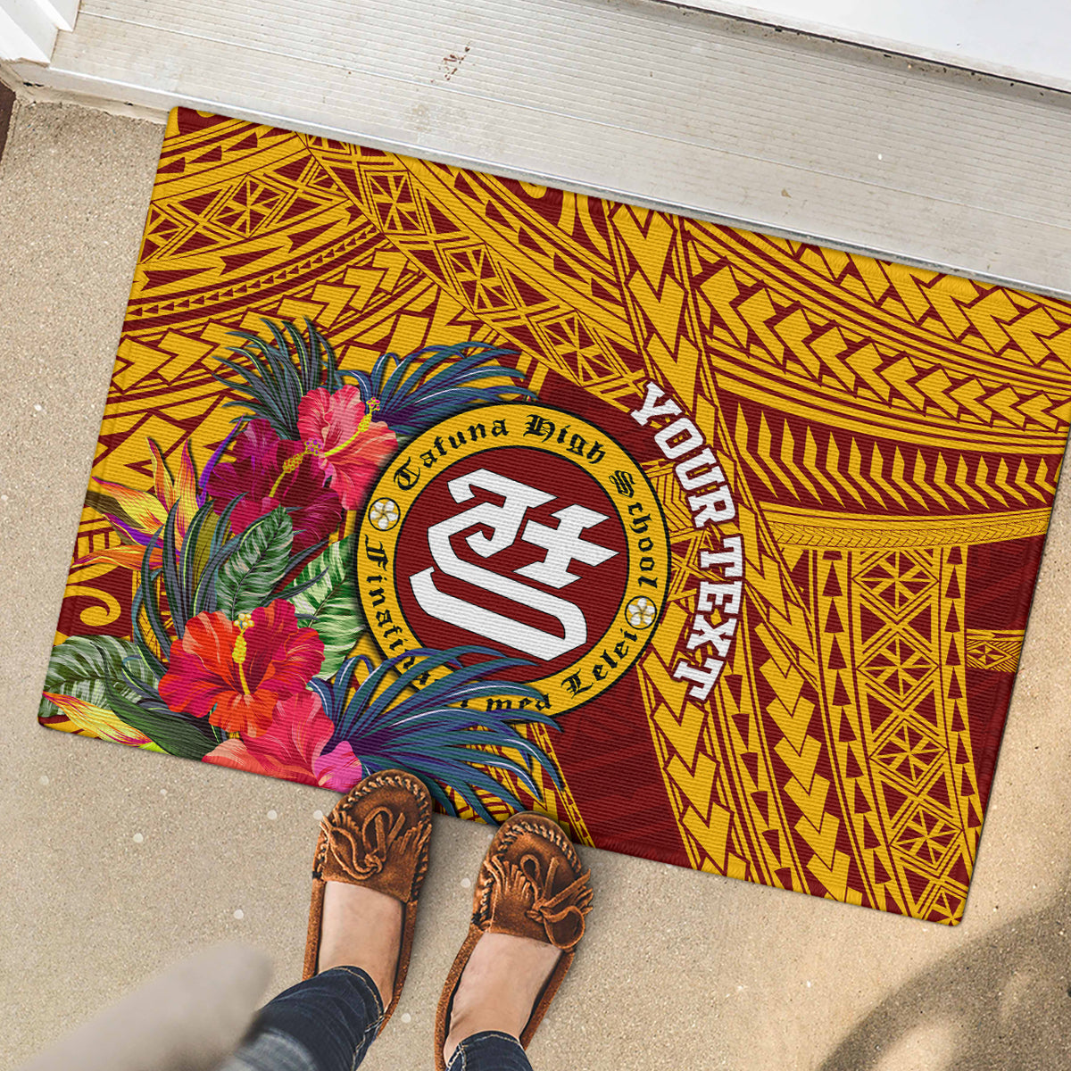 Personalised Tafuna High School Rubber Doormat American Samoa Schools Polynesian Tropical Flowers LT14 - Polynesian Pride