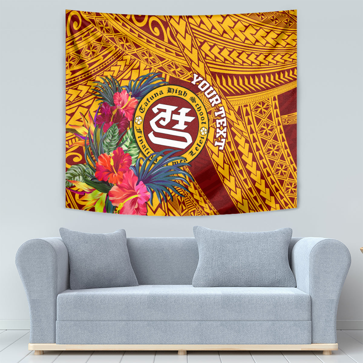 Personalised Tafuna High School Tapestry American Samoa Schools Polynesian Tropical Flowers LT14 - Polynesian Pride