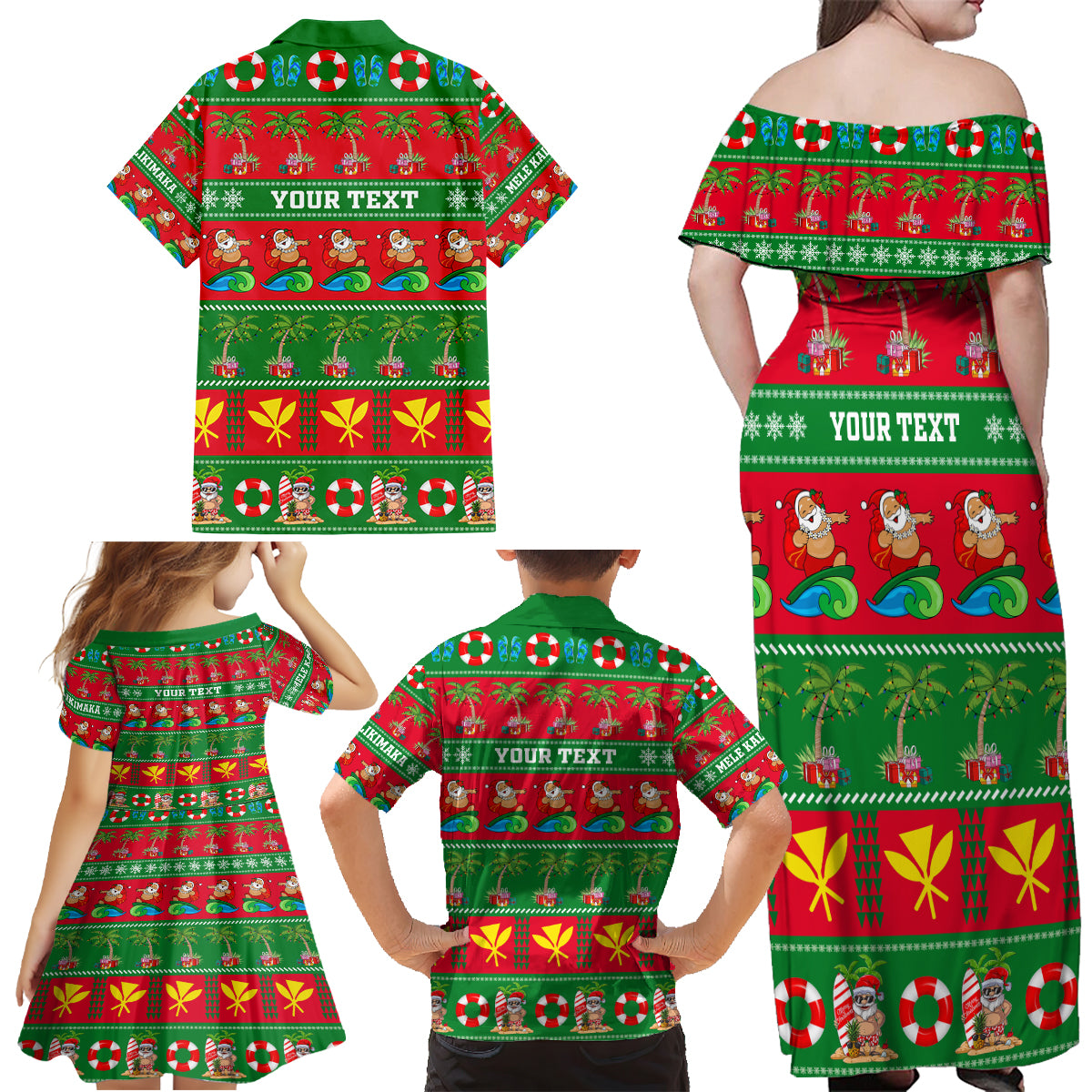 Personalised Hawaii Christmas Family Matching Off Shoulder Maxi Dress and Hawaiian Shirt Mele Kalikimaka LT14 - Polynesian Pride