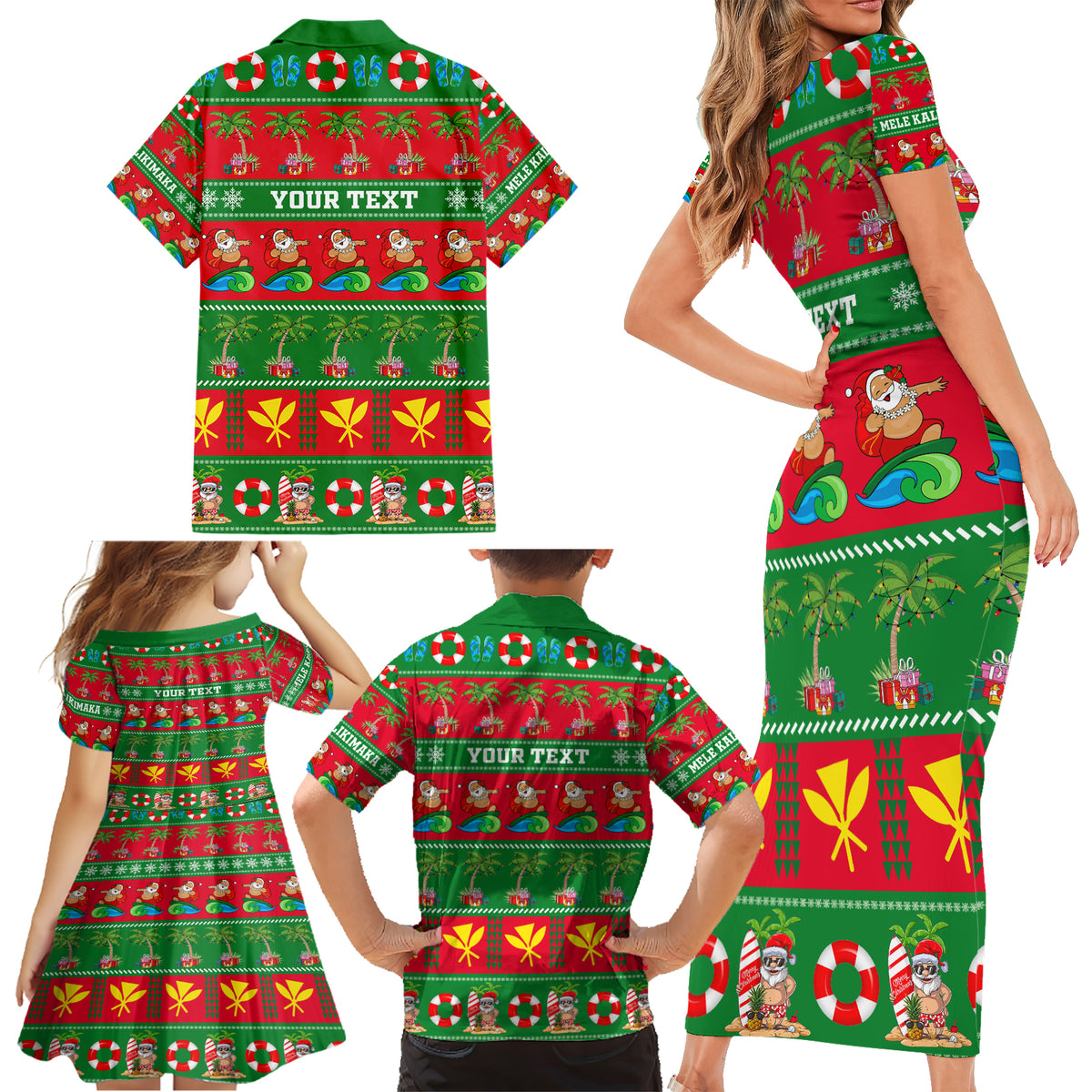 Personalised Hawaii Christmas Family Matching Short Sleeve Bodycon Dress and Hawaiian Shirt Mele Kalikimaka LT14 - Polynesian Pride