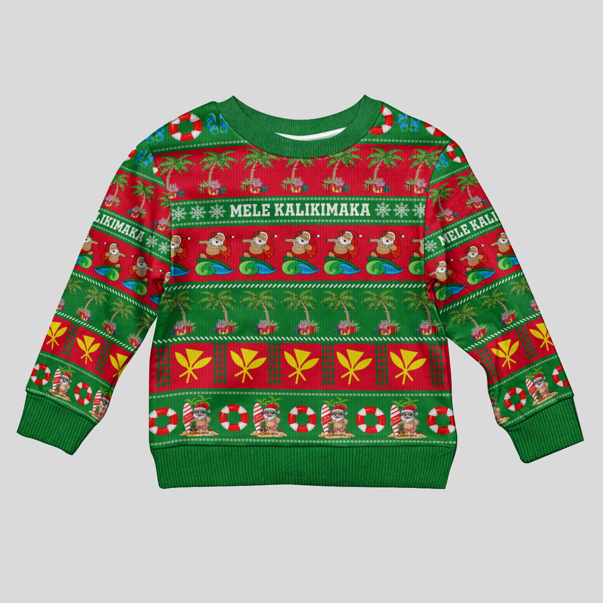 Personalised Hawaii Christmas Kid Ugly Christmas Sweater Mele Kalikimaka LT14 Kid Green - Polynesian Pride
